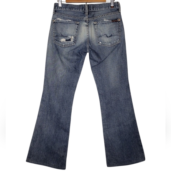 7 For All Mankind Y2k Blue Denim Distressed Flare Wide Leg Jeans Sz 27 - Picture 2 of 16